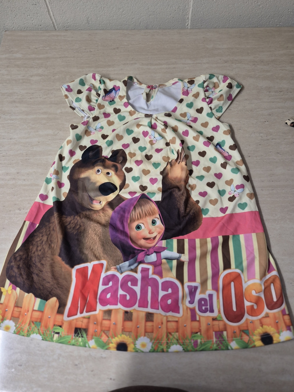 Masha y el Oso Cream Kids Pajama Dress - Heart Print
